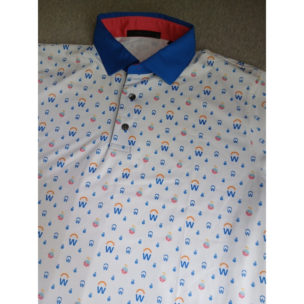 Greyson Polo Medium Shirt  Geometric All Over Print Performance Preppy Golf AOP